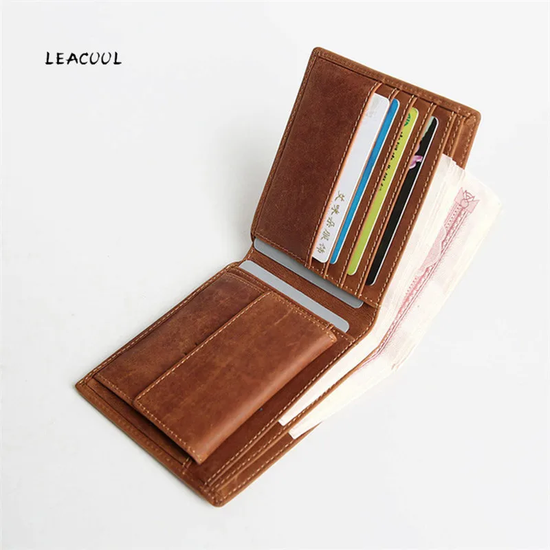Hi Capacity Men‘s Wallet Real Genuine Leather Business Card Holder Vintage Case