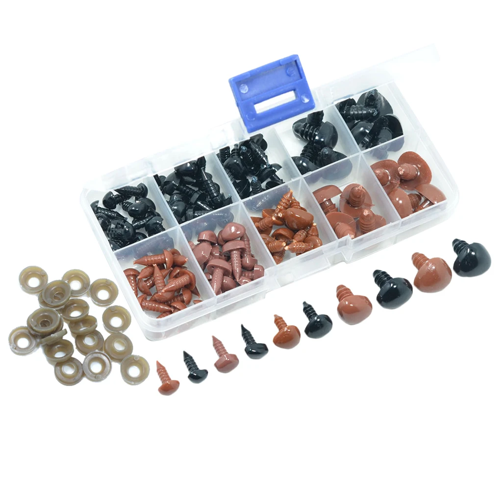 100 Pieces Noses Buttons Eyes for Bear Toy DIY Safety Nose Doll Toys Accessories Brown & Black