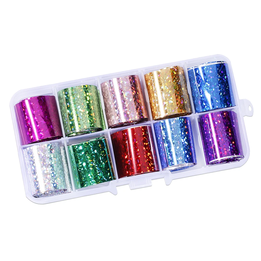 Set of 10pcs Starry Sky Nail Foil 10 colors Holographic Paper Decals Nail Art Transfer Sticker 2.5*100cm Tools 10PCS 8 nail stickers,nail art decoration,nail decals