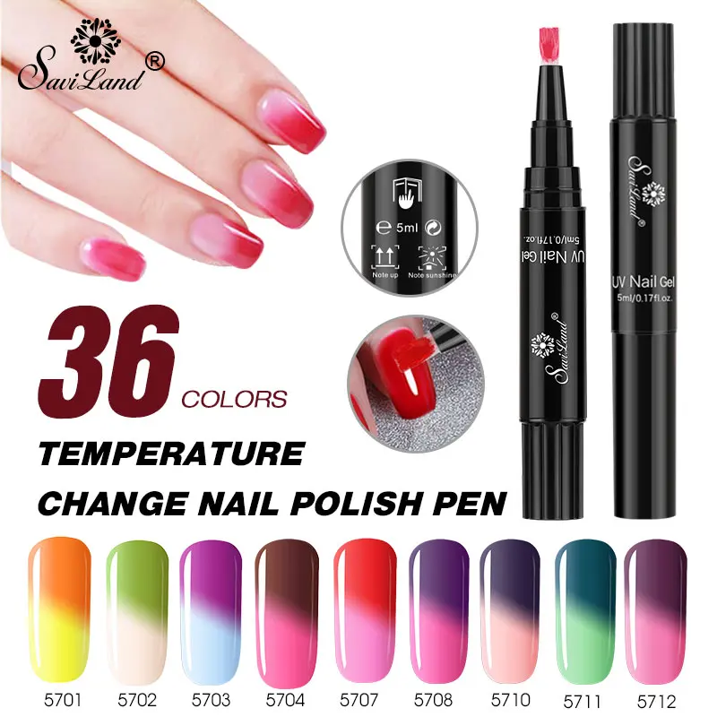 

Saviland 2018 Newest Nail Pen Temperature Change Colors Gel Varnish 36 Colors UV Nail Polish Chameleon Changing Lacquer
