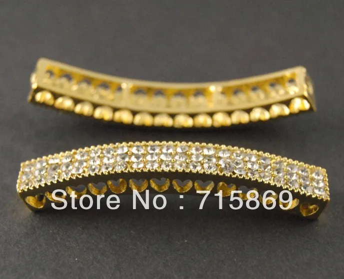 

Free Shipping 10pcs/Lot Gold Tone Curved Sideways Crystal Rhinestones Bracelet Connector Bar 48x8mm