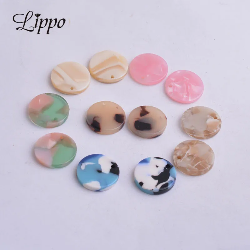 

24pcs Spring Color 10mm Acetate Slabs Round Charms Acetic Acid Flat Smooth Round Beads Earrings Pendants For DIY Jewelry