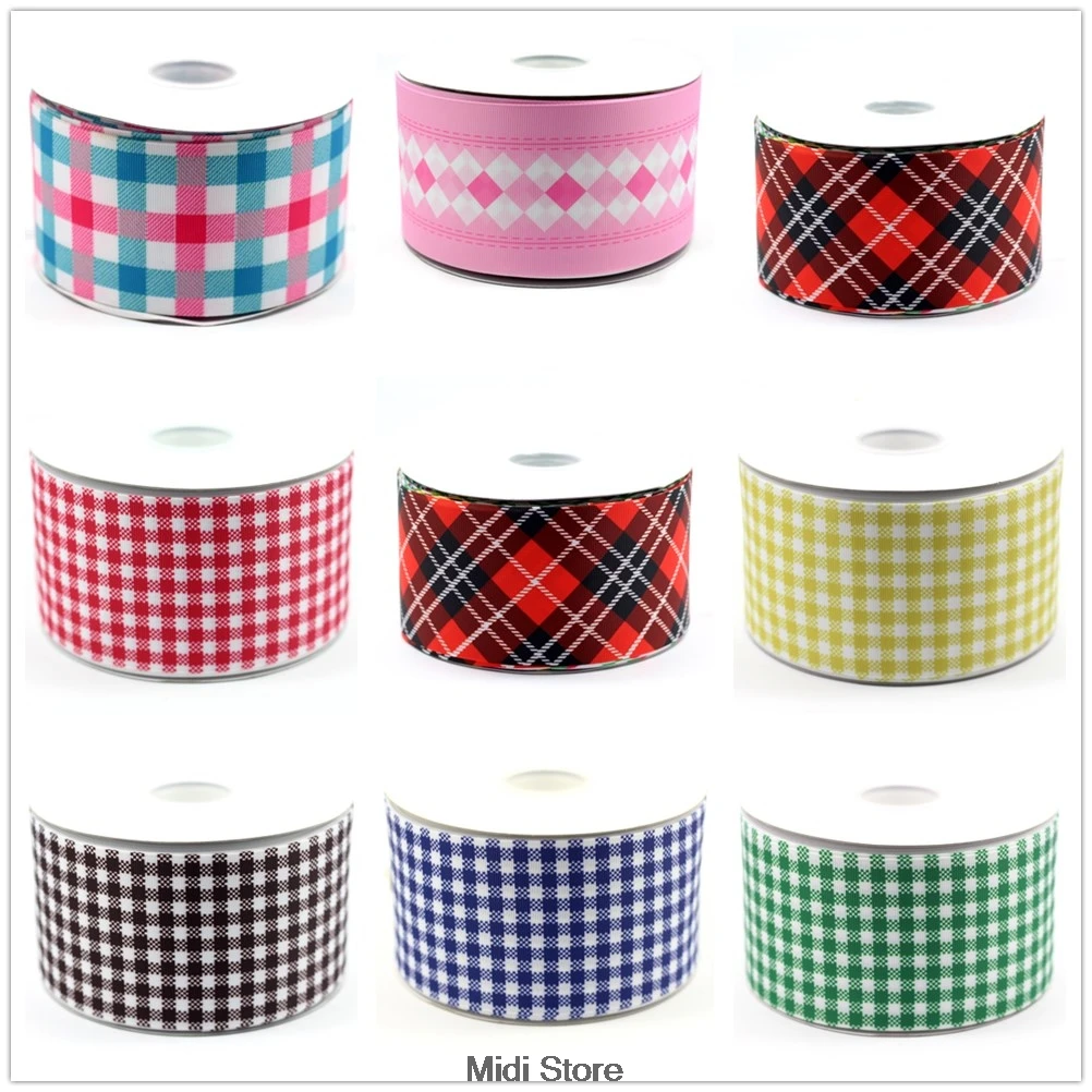 

16mm-75mm Check reflective grosgrain printed ribbon geometric elastic ribbon Handmade hair bows party decoration 50 yards