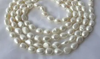 

stunning long 50" 9mm baroque white freshwater cultured pearl necklace s681