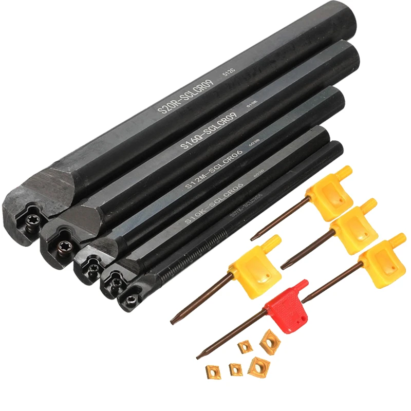 5PCS Set Of 7 10 12 16 20mm SCLCR09 Lathe Turning Holder CCMT Carbide Insert BE#
