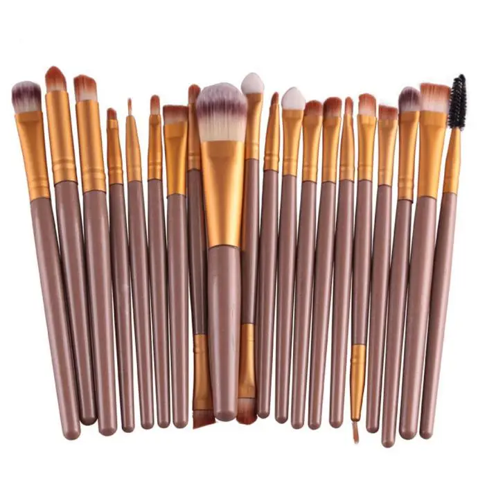 ELECOOL Pro 20 шт. набор кистей для макияжа Тени Карандаш для глаз карандаш для бровей Кисть для растушевки губ Косметическая волоконная кисть для волос - Handle Color: 20 Pcs-Brown Gold