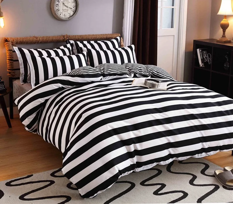 Online Buy Wholesale black white striped bedding from China black white