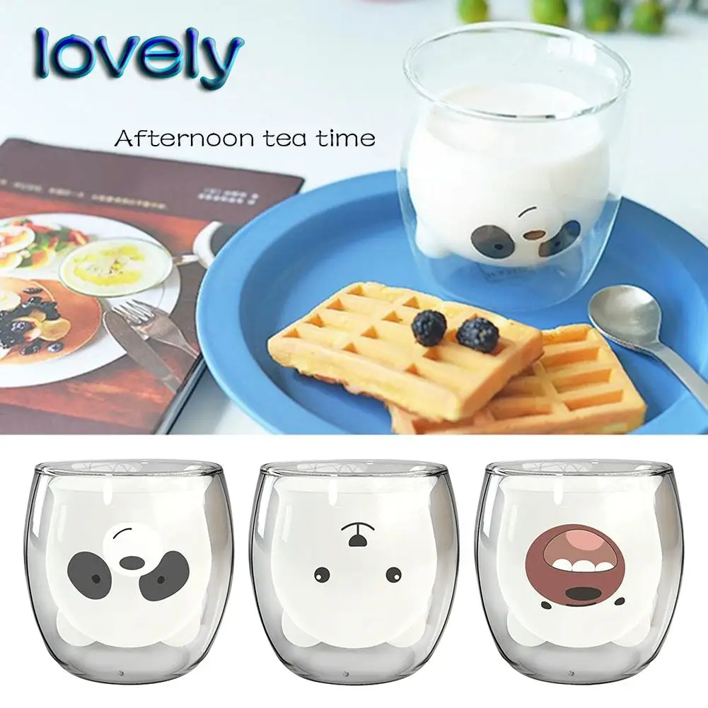 

250ML Lovely Bear Pattern Heat-Resistant Double Glass Cup Tea Cute Milk Transparent Insulation Thickened Cup