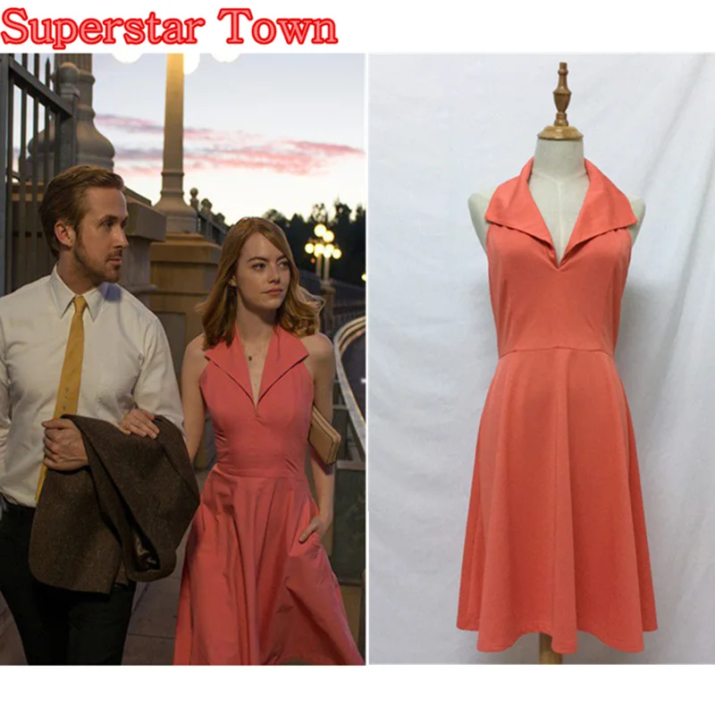 

La La land Mia Pink Dress Cosplay Costume Emma Stone Party Backless Women Dress Superstar Town