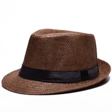 Летняя мужская женская ушко соломенный джазовый шляпа Федора пляжная Верхняя лента Кепка бежевый коричневый хаки белый черный синий