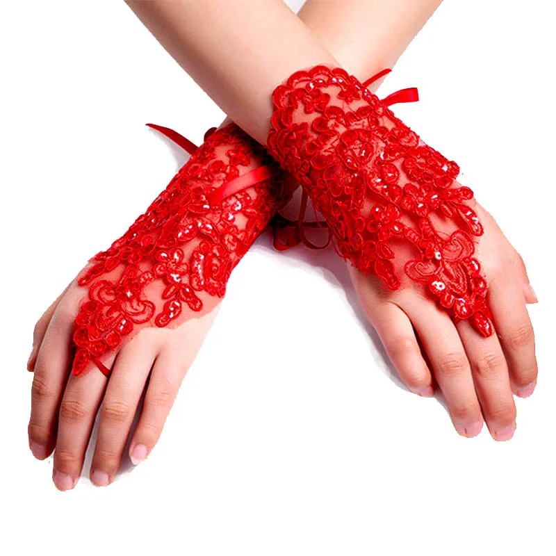 

Fashion Women Fingerless Bridal Gloves Elegant Short Rhinestone White Lace Gloves Wedding Gloves for Bride Accessories XH