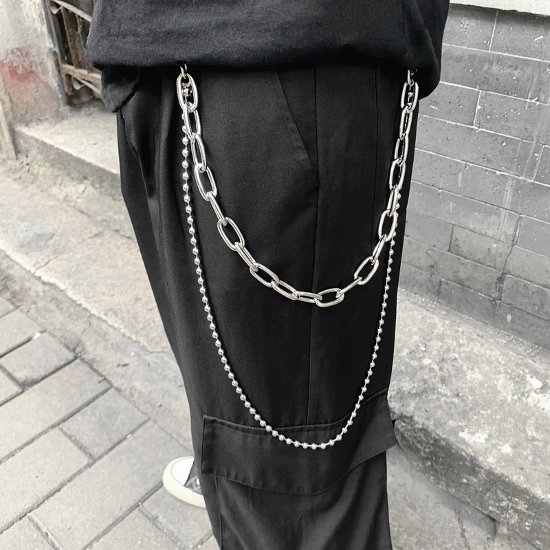 

Fashion Punk Hip-hop Trendy Belt Waist Chain Multilayer Male Pants Chain Jeans Punk Silver Metal Big Ring Pants Chains YE62