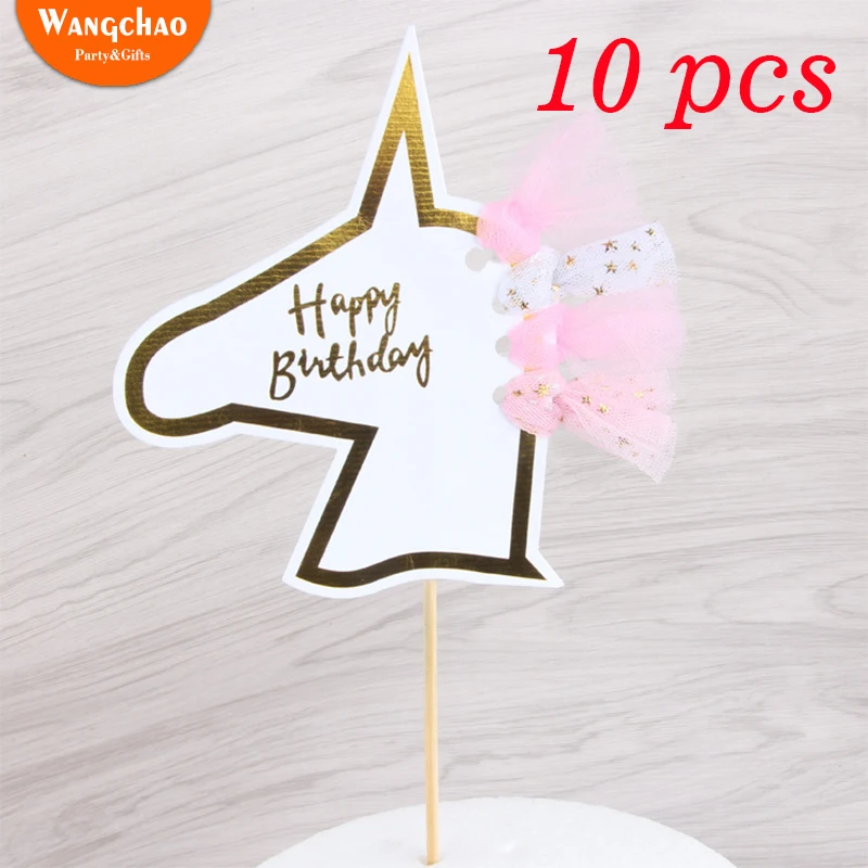 

10pcs/lot Pink Unicornio Unicorn Party Cake Topper Happy Birthday Decorations Kids Beautiful Favors and Gifts Baby Shower Decora