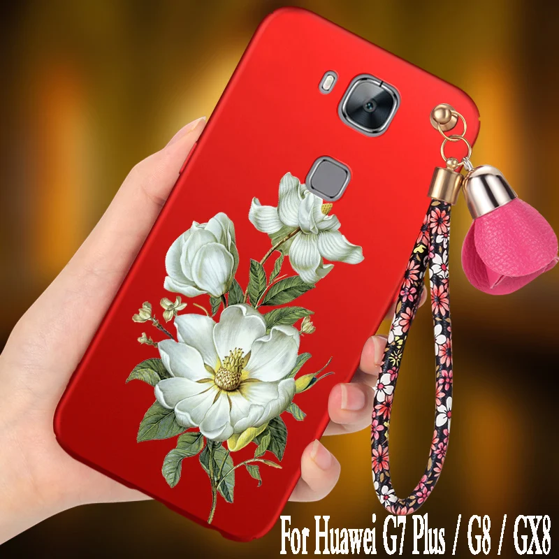

KBUBYT For huawei g8 case 3D Relief hard funda phone capas for huawei g7 plus back cover huawei g8 cover D199 luxury flower 5.5