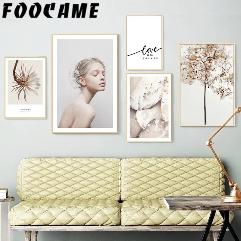 

FOOCAME Girl Clear Crystal Flower Nordic Posters and Prints Wall Art Canvas Painting Modern Home Decoration Picture Living Room