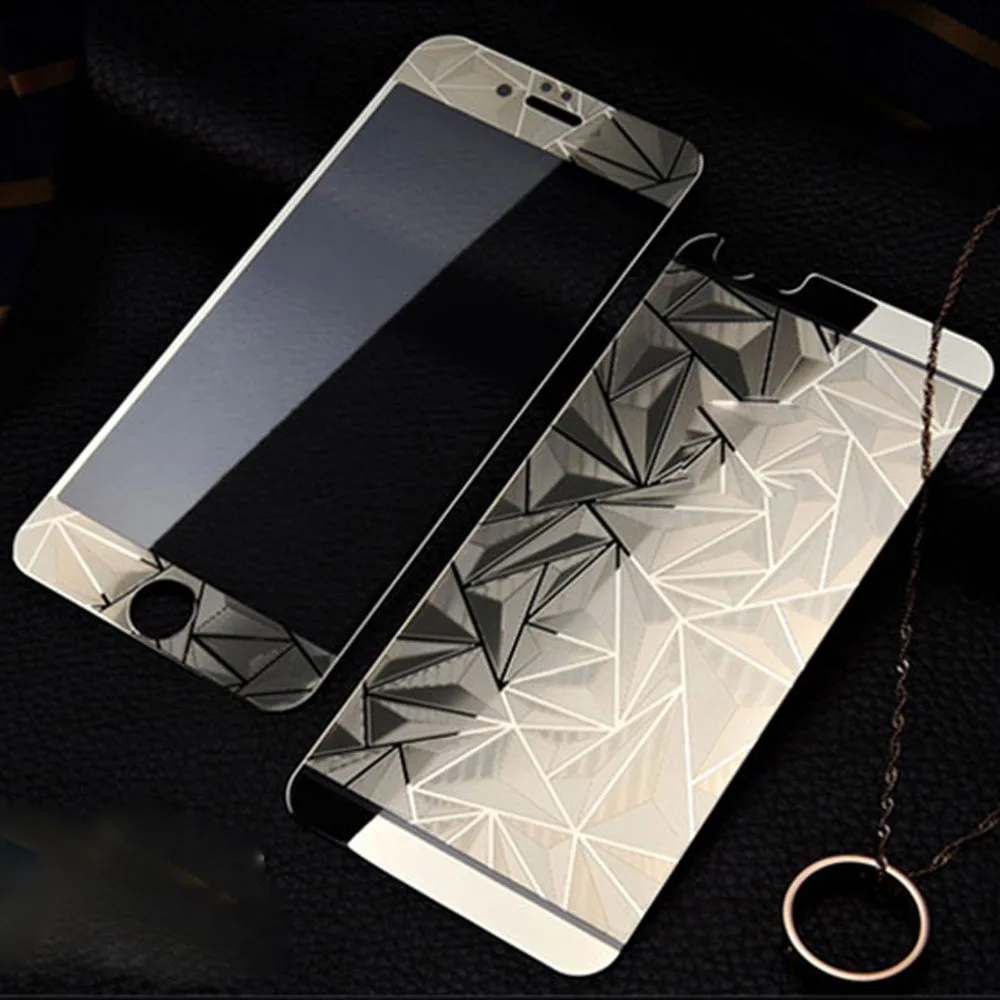 2pcs Front+Back 3D Diamond Mirror Effect Color full cover Tempered Glass for iphone 7 plus Film Case Plating Screen Protector |