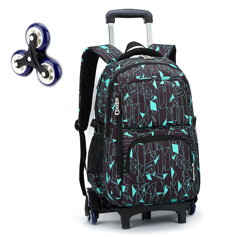 

New Trolley Backpack Removable Large Capacity Children School Bags With 6 Wheels Student Backpacks Upstair Waterproof Luggage