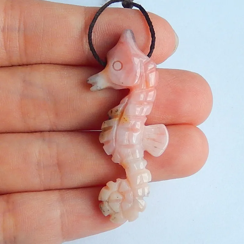

Hand Carved Pink Opal Sea horse Pendants,Handmade DIY Jewelry Making 48x18x6mm,4.2g