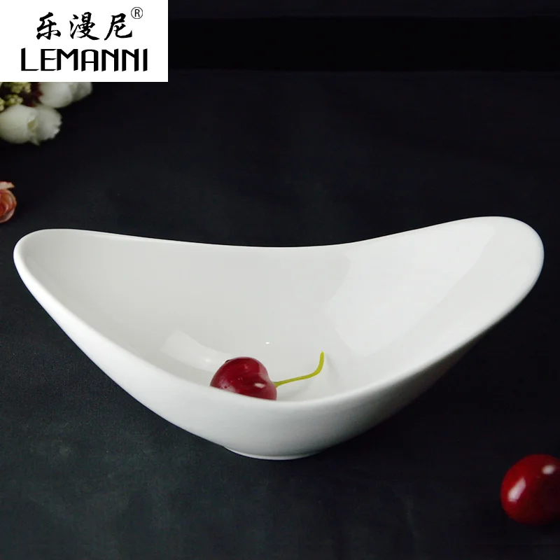 

Household ceramic bowl dish hotel tableware Western-style food disc pure white large bowl dish gold ingot creative salad