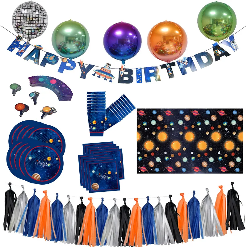 Вечерние космические декорации с днем рождения, набор посуды с солнечной системой и планетами, Звездный астронавт, космическая тематика, Детские принадлежности для вечеринок на день рождения