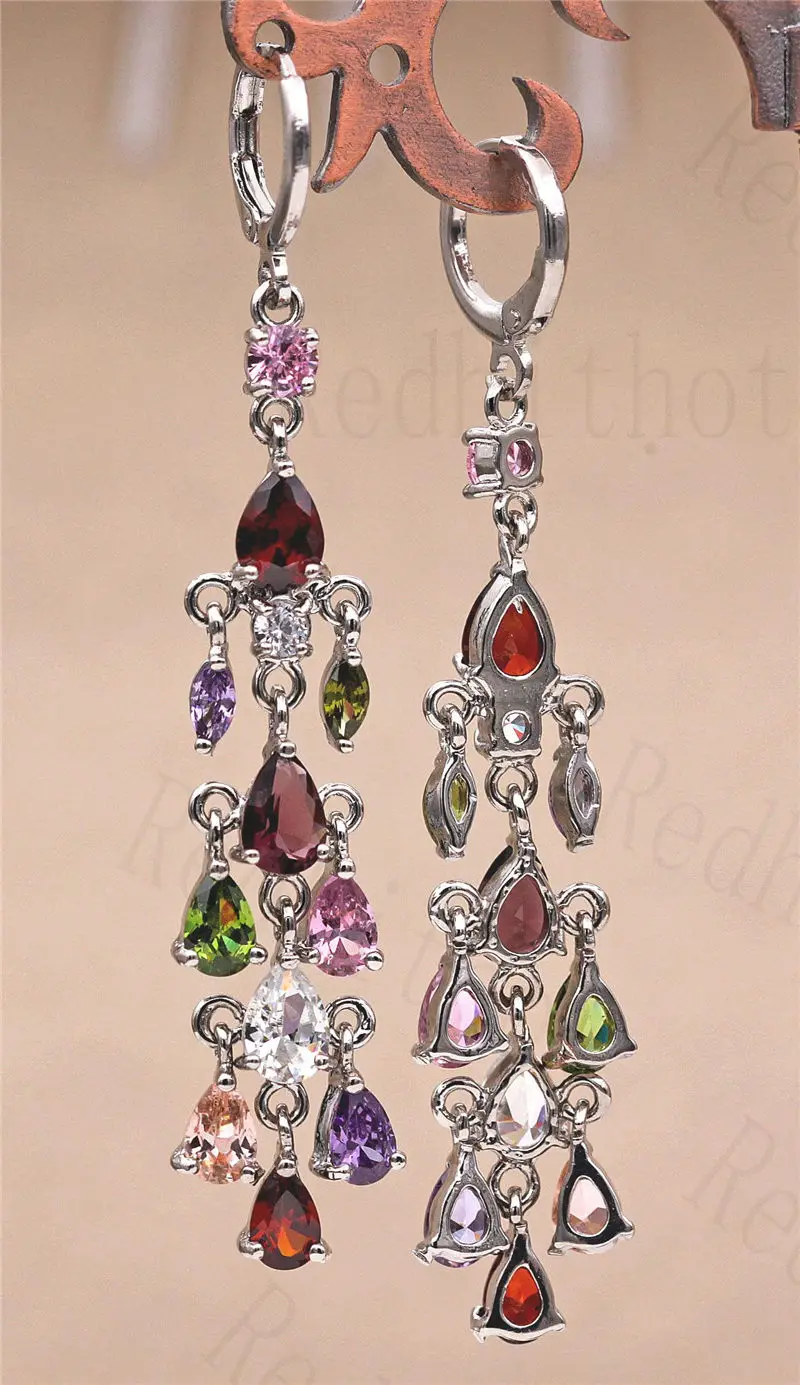 

Luxury Drop Earrings for Women White Gold Color Earring Waterdrop Rainbow Zircon Trendy Jewelry for Wedding Anniversary Gift