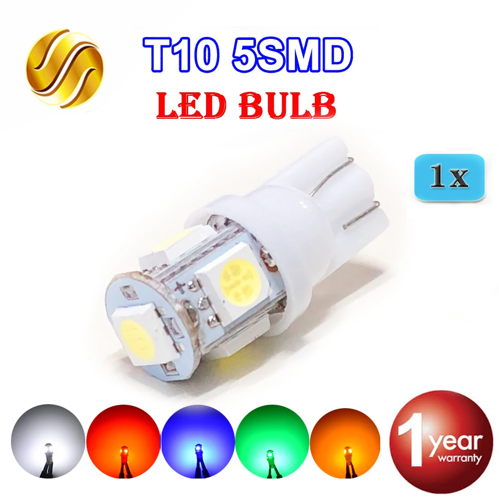 Flytop 1 X T10 5SMD светодиодный лампы 168 194 W5W автомобильные огни 5050 SMD авто светодиодные лампы 12 В ксенон 5 цветов, цвета: белый/голубой/красный/желтый/зеленый