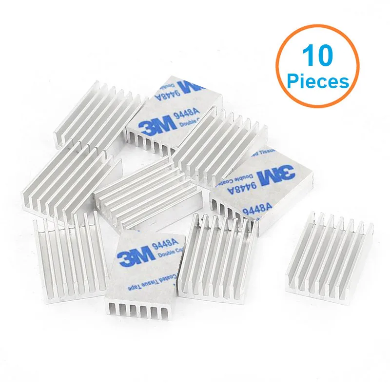 En-Labs 10pcs Aluminum Heatsink 14*14*10mm Electronic Chip Radiator Cooler w/ 3M9448A Thermal Double Sided Adhesive Tape