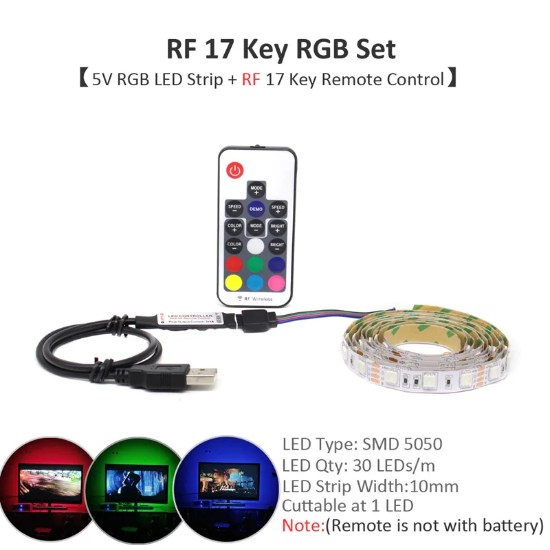 USB Светодиодная лента 5 в 3528 5050 RGB музыка Светодиодная лента лампа Ambilight ТВ ПОДСВЕТКА HD ТВ Настольный экран фоновое освещение - Испускаемый цвет: RF 17 Key RGB Set