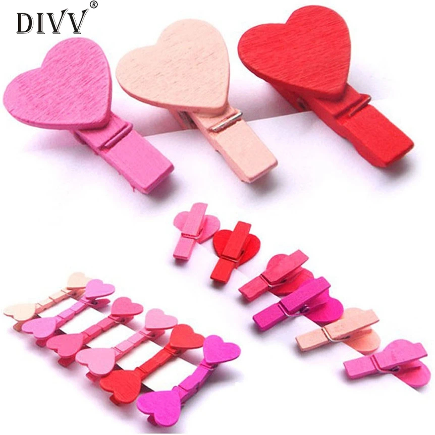 

DIVV lovely pet 12Pcs Mini Heart Love Wooden Clothes Photo Paper Peg Pin Clothespin Craft Clips Nov25
