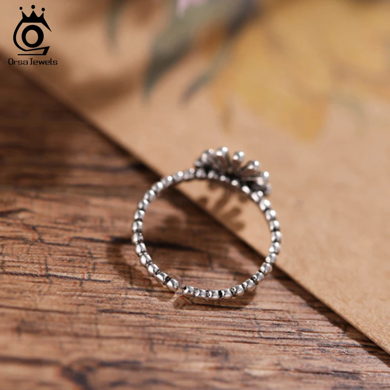 ORSA JEWELS 100% Real Original 925 Sterling Silver Dazzling Daisy Flower Ring Romantic Fashion Elegant Wedding Jewelry PSR52