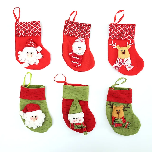 2 Pcs Random Ship Christmas Socks Decor Party Decorations Santa Claus Stocking Candy Gifts