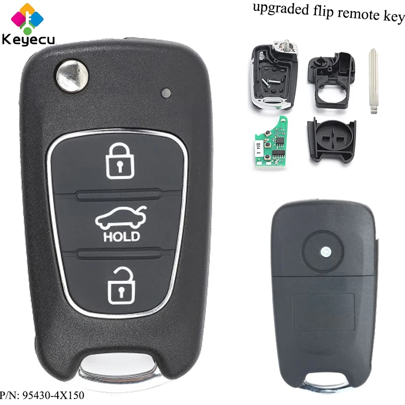 Пульт дистанционного управления KEYECU для Kia K2 2015 P/N: 95430-4X150 3 кнопки 433 МГц чип ID46 |