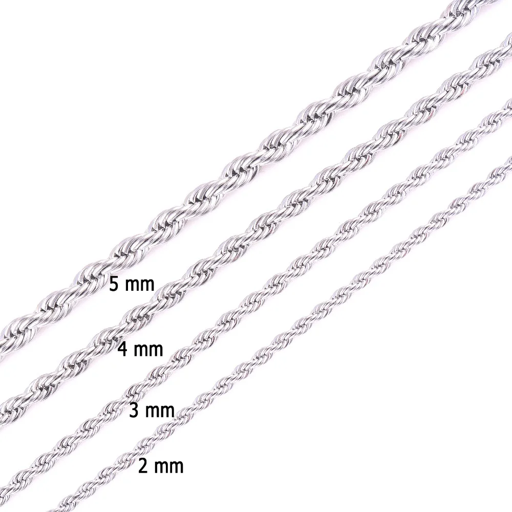

Width 2 - 5mm 316L Stainless Steel Rope Chain Necklace Women And Men Silver Tone Rope Chain Jewelry Unisex Free Shipping