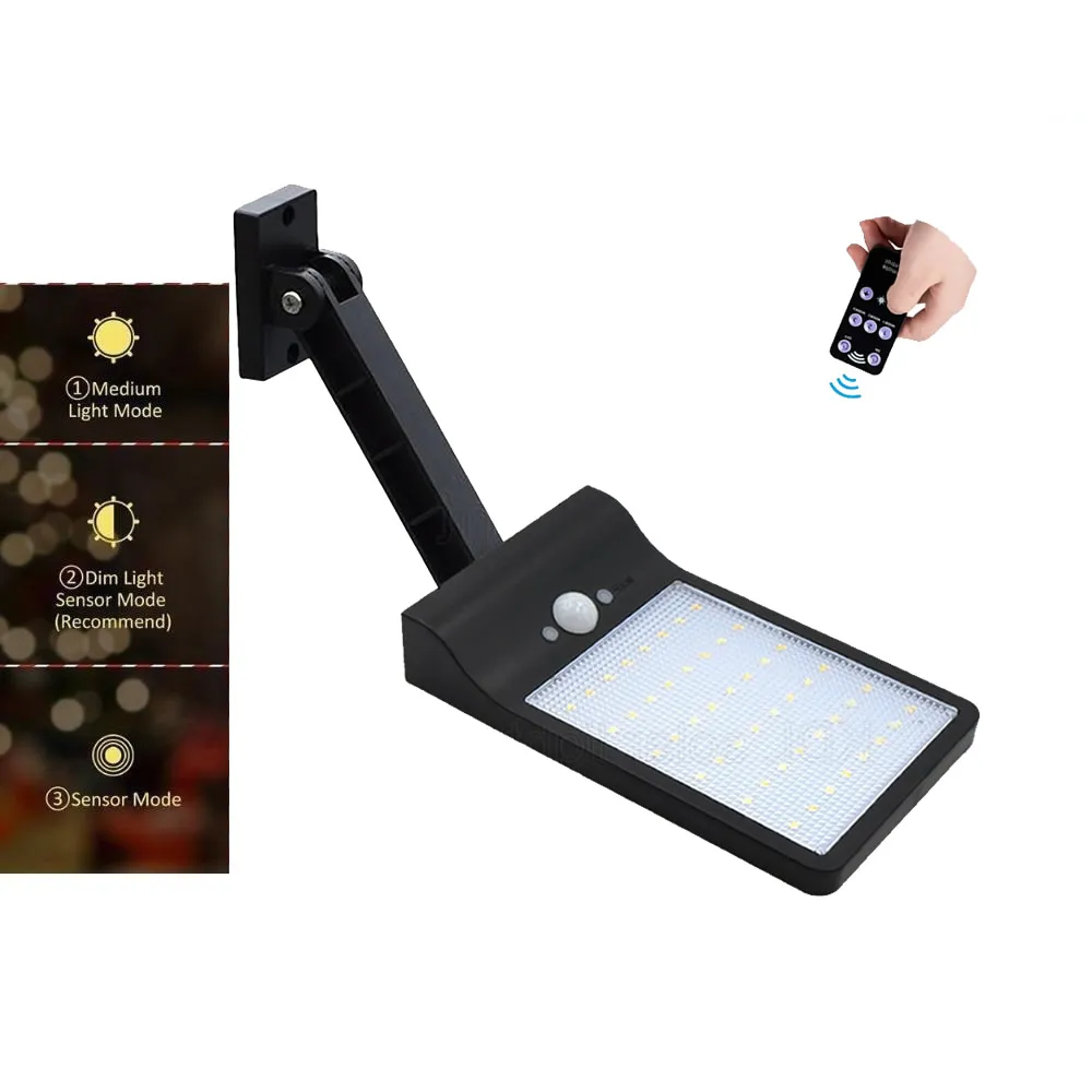

remote control rotate bracket solar street light Led Solar Light Outdoor Waterproof Lighting for Garden Wall 48 leds Four Modes