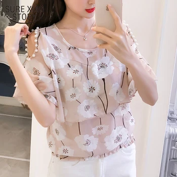 

2018 women tops new summer chiffon sweet lady shirts short sleeved blouses print women clothing casual blouses shirts 0271 40