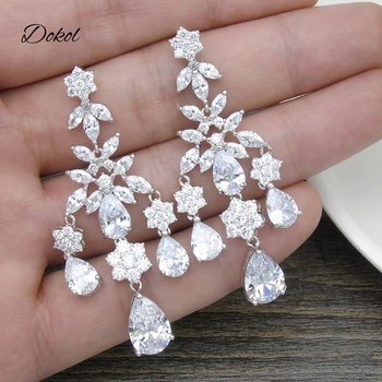 

DOKOL Luxury Wedding Chandelier Earrings Silver Color Women Jewelry Sparkling AAA Cubic Zirconia Drop Earring For Brides DKE0060