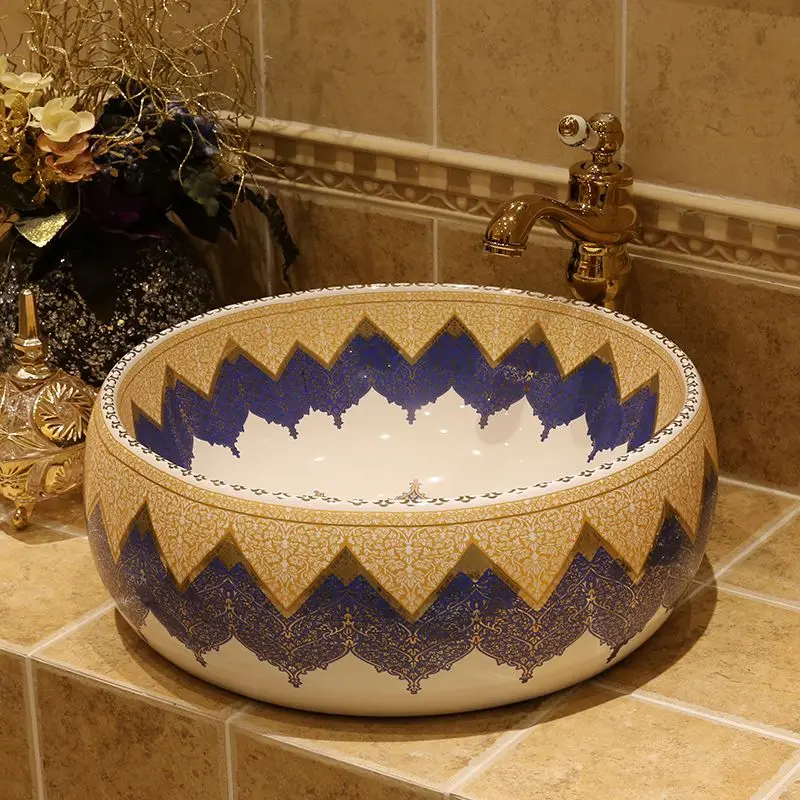Средиземноморская столешница для домашнего использования круглый умывальник американский стиль Европейский керамический художественный фарфор раковина для ванной комнаты - Цвет: S12