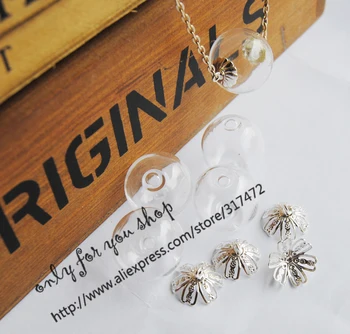 

NEW! 20sets 20mm Double Hole Glass Globe Vial Ball & two 12mm flower cap DIY Jewelry charm pendant