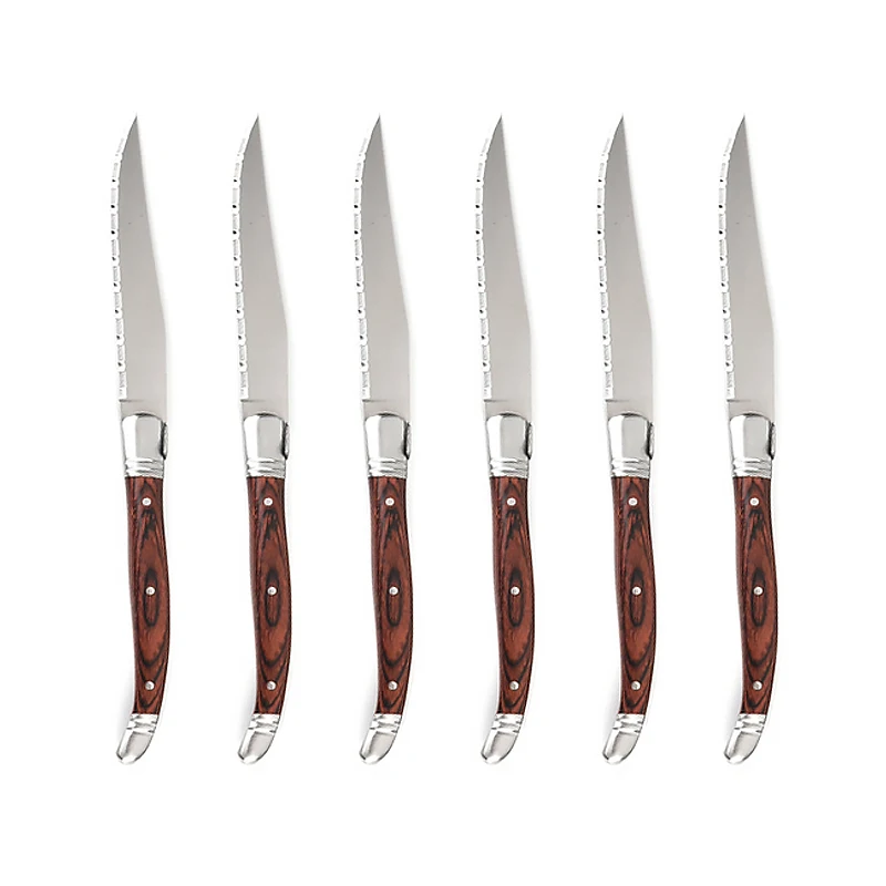 Стиль Laguiole, деревянные ножи для стейка, столовые приборы из нержавеющей стали, ножи для стейка, столовый нож с красной деревянной ручкой, столовый нож, набор посуды