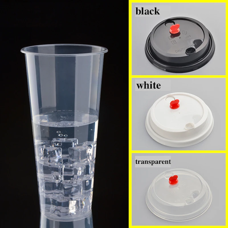 100x одноразовая пластиковая чашка с крышками PP молочный чай сок чашки пищевой 500 мл 600 мл 700 мл Белый Черный Высокий прозрачный