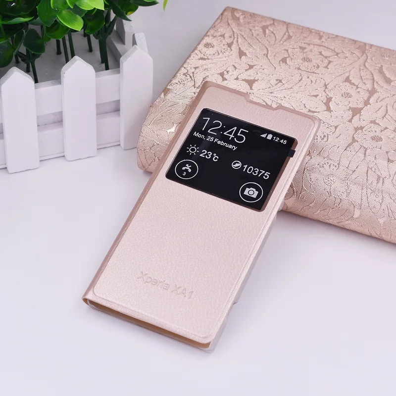 

For Sony Xperia XA1 Case Flip PU Leather Cover Open View Window Phone Case Covers on For Sony Xperia XA1 G3121 G3112 5.0" fundas