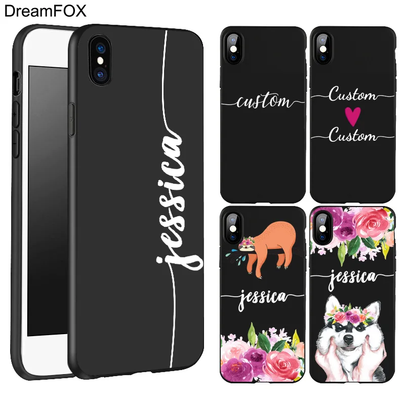 DREAMFOX شخصية مخصص اسم النص الأسود لينة TPU سيليكون غطاء إطار هاتف محمول ل فون X XR XS ماكس 5 6 6 S 7 8 زائد