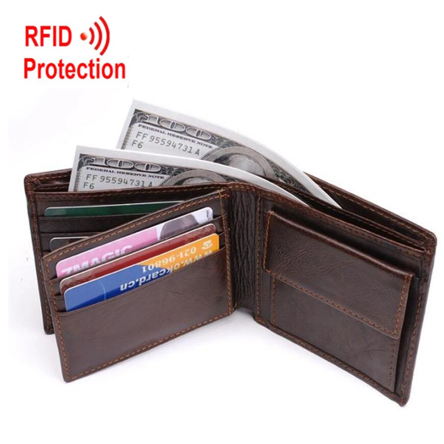 Мужские кошельки из натуральной кожи с RFID защитой брендовые дизайнерские
