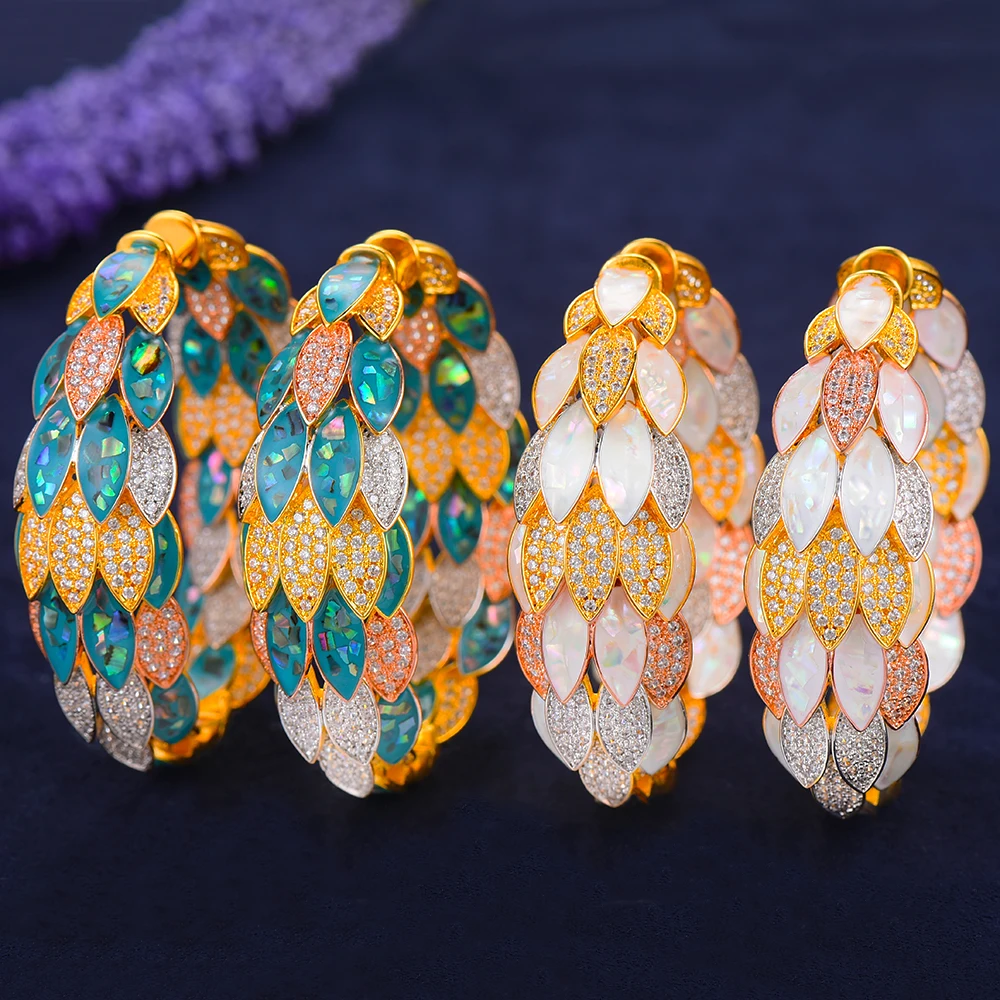 

SISCATHY Charms Peacock Abalone Shell Big Hoop Earrings For Women Wedding Cubic Zircon DUBAI Bridal Circle Statement Earrings