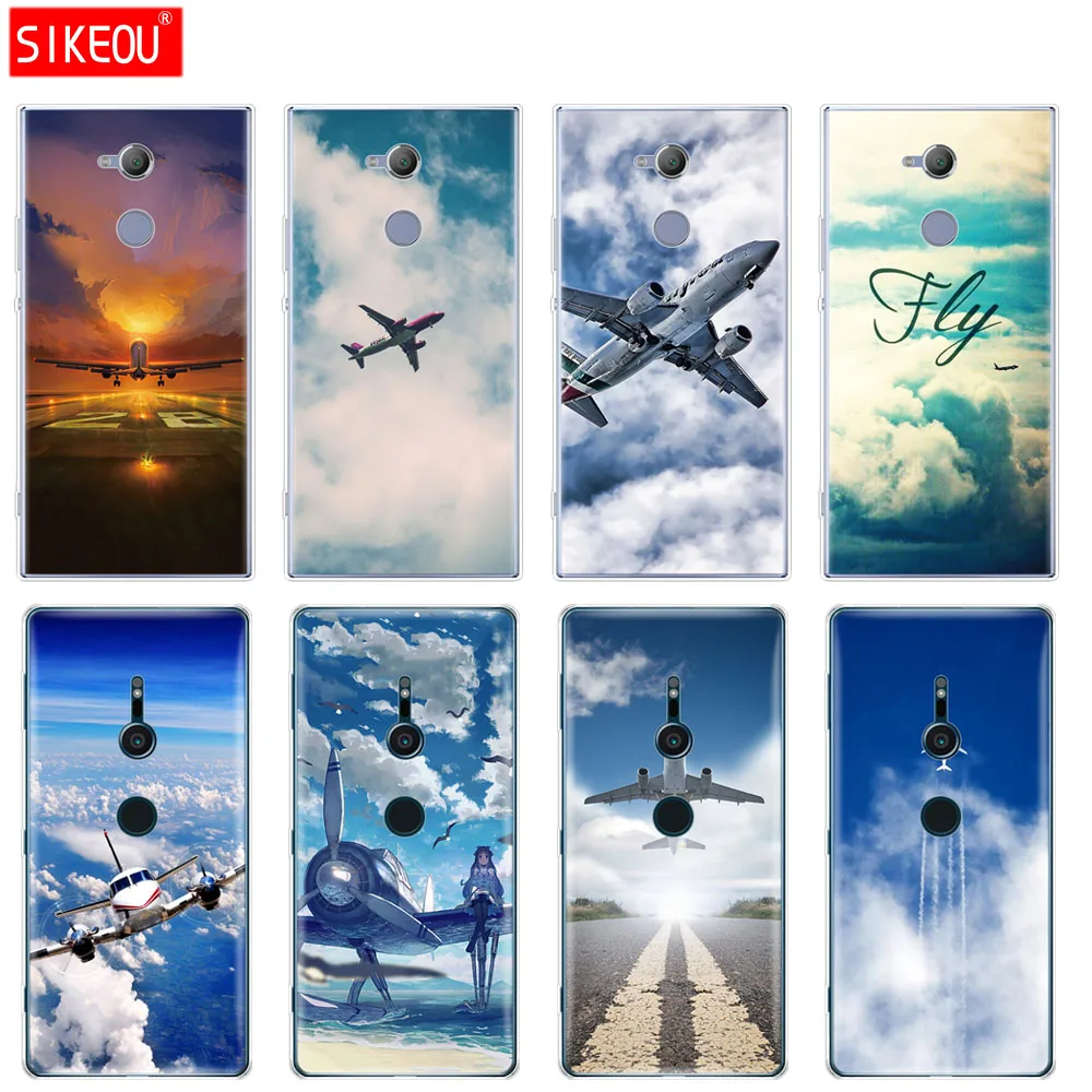 

silicone Cover phone Case for sony xperia XA1 XA2 ULTRA PLUS L1 L2 XZ1 XZ2 compact XZ PREMIUM Aircraft Airplane travel cloud Sky