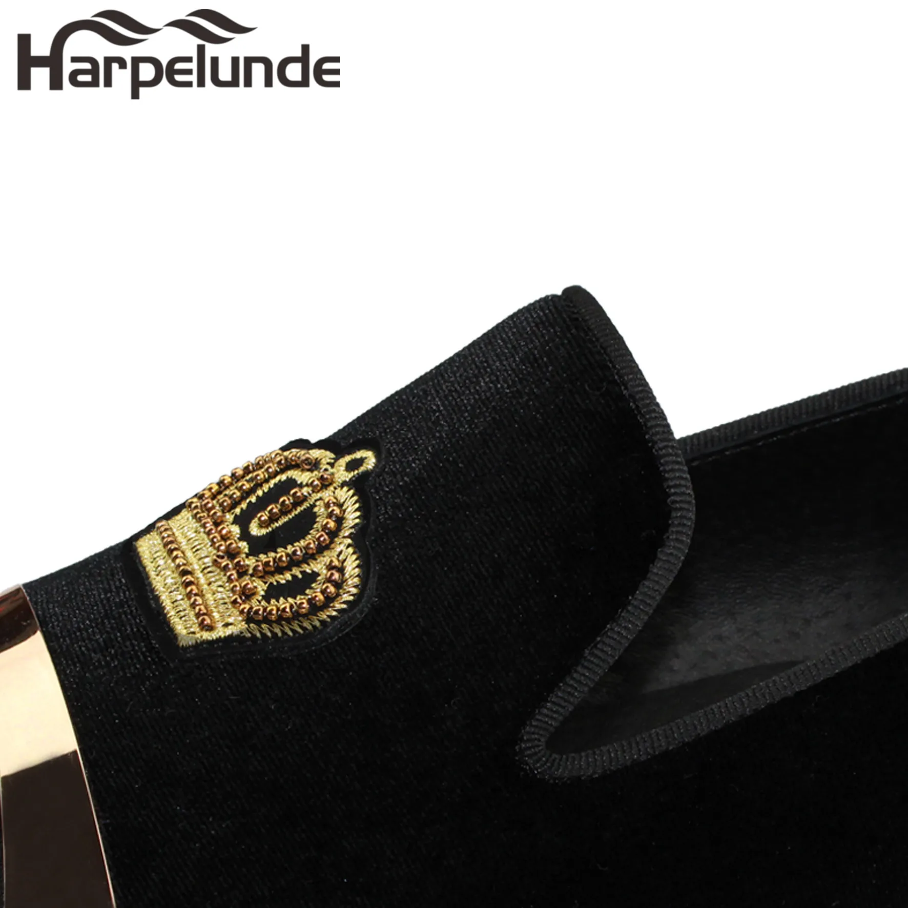 Harpelunde/Мужские модельные свадебные туфли Черные бархатные лоферы с золотыми