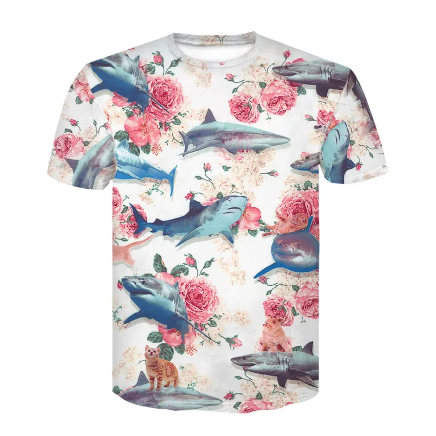 

Wind Men And Women 3dt Shark Pattern Printing Short Sleeve Originality Leisure Time Round Neck Short Sleeve 2019 T-shirts Summer