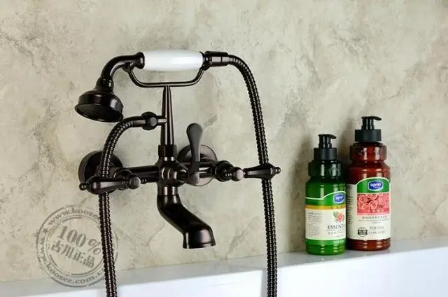 Furukawa classical European retro double to the wall hanging antique copper bathtub faucet shower the whole dark brown bronze