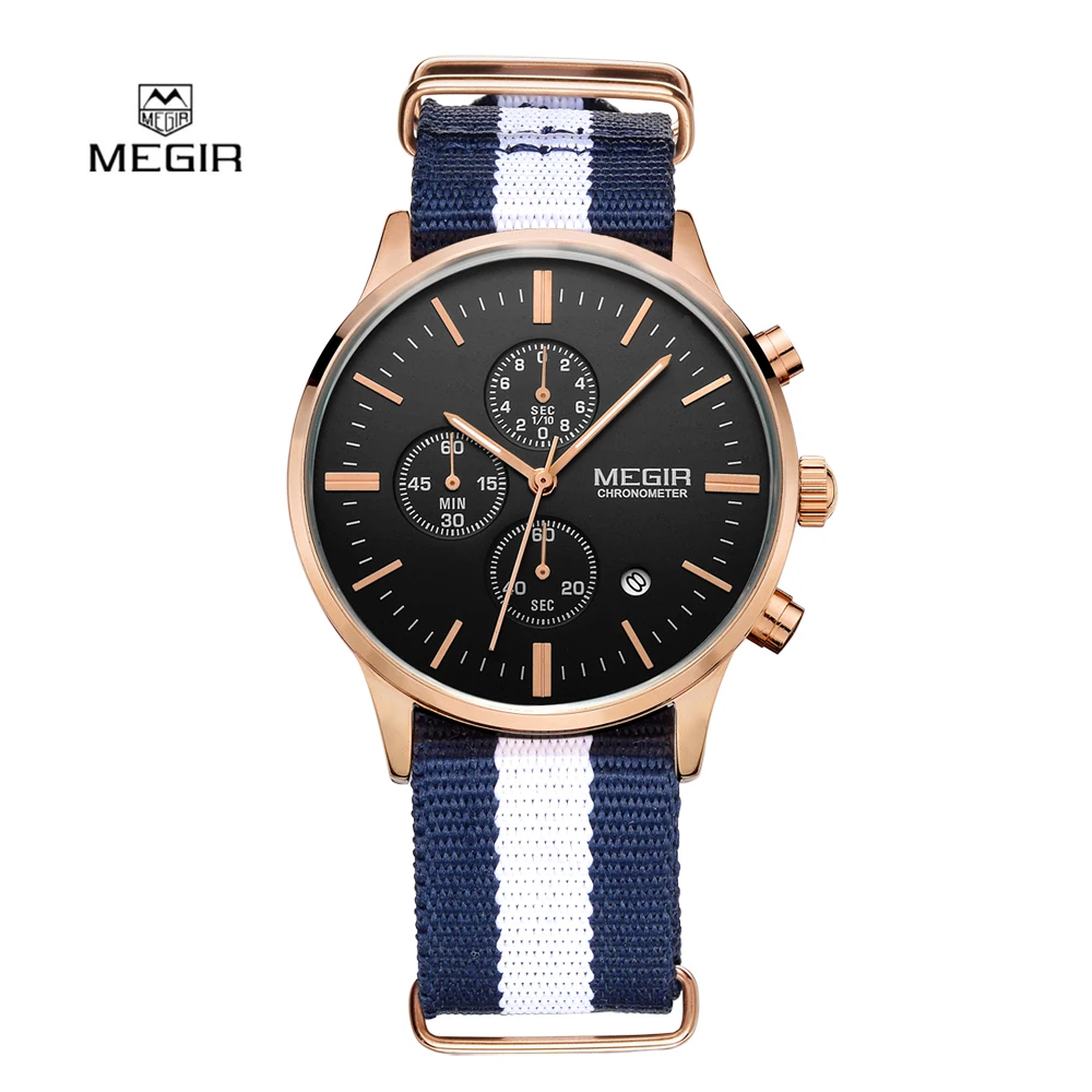 Fashion Simple stylish Top Luxury brand MEGIR font b Watches b font Men Chronograph Canvas band