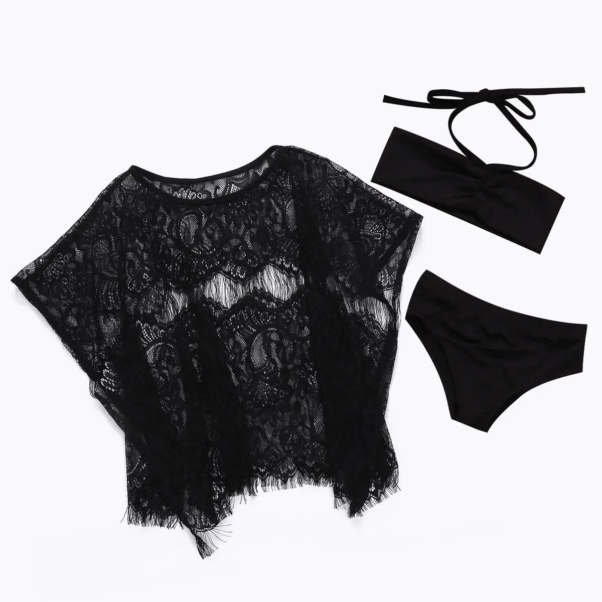 

Hot Sale 3pcs Girls Kids Set Crop Top +Bottom+Mesh Lace Cardigan Summer Sets Beach Wear